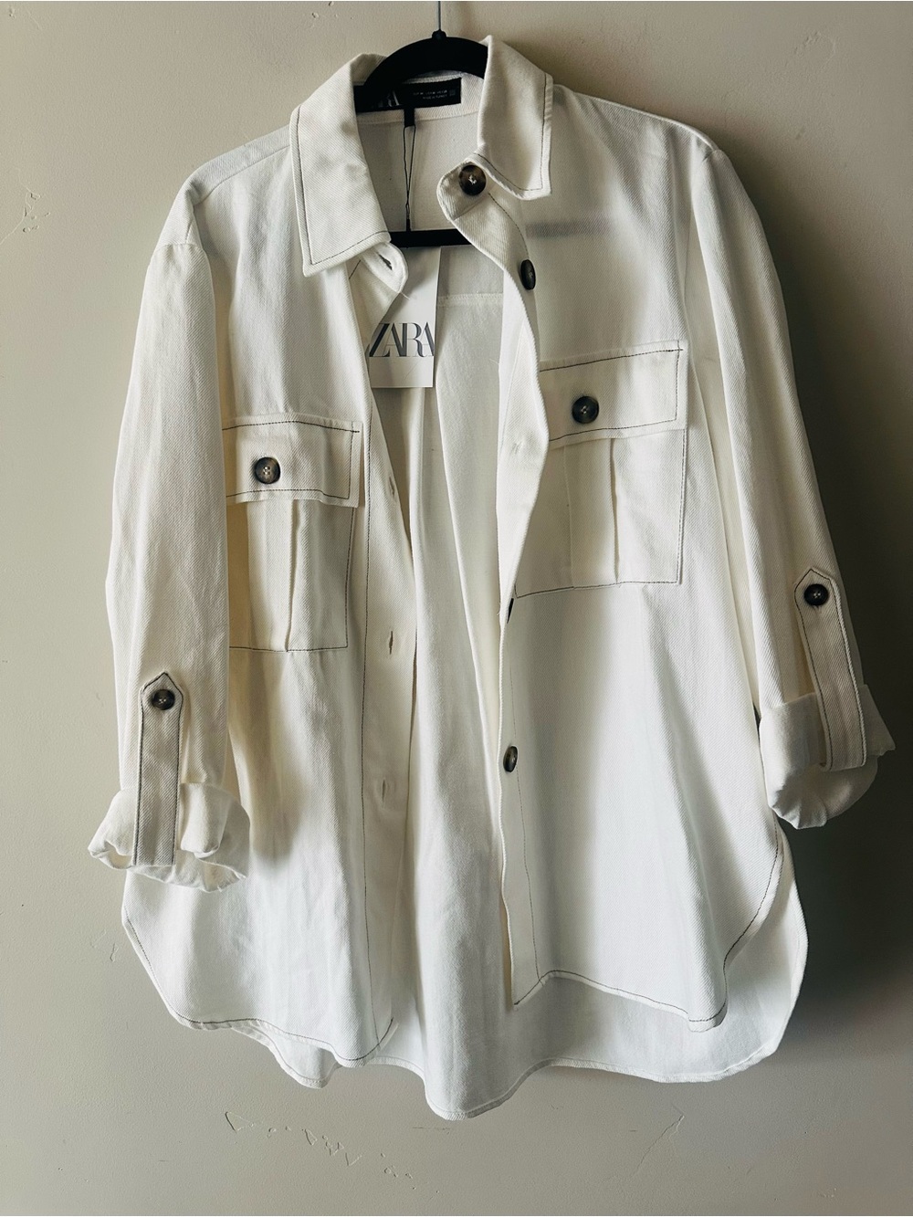 Zara White Utility Shirt Jacket
